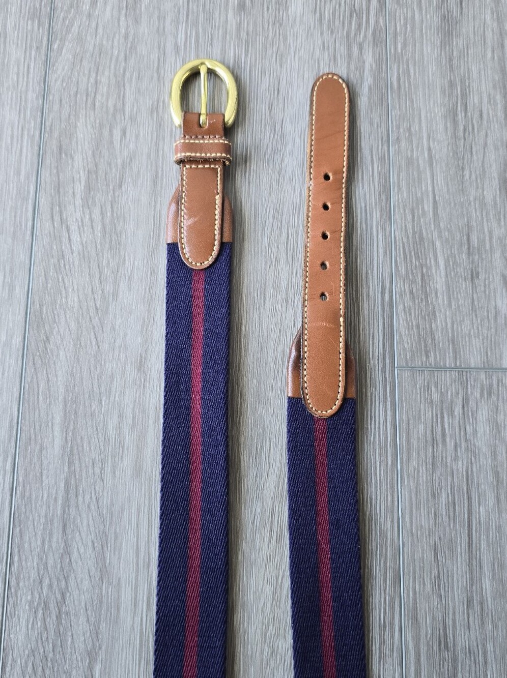 Vintage Brooks Brothers Navy Burgundy Stripe Wool Surcingle Belt Brass USA 36